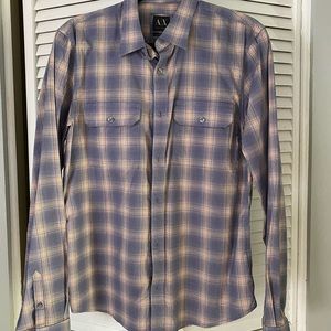 Armani Exchange Blue and orange plaid dress shirt